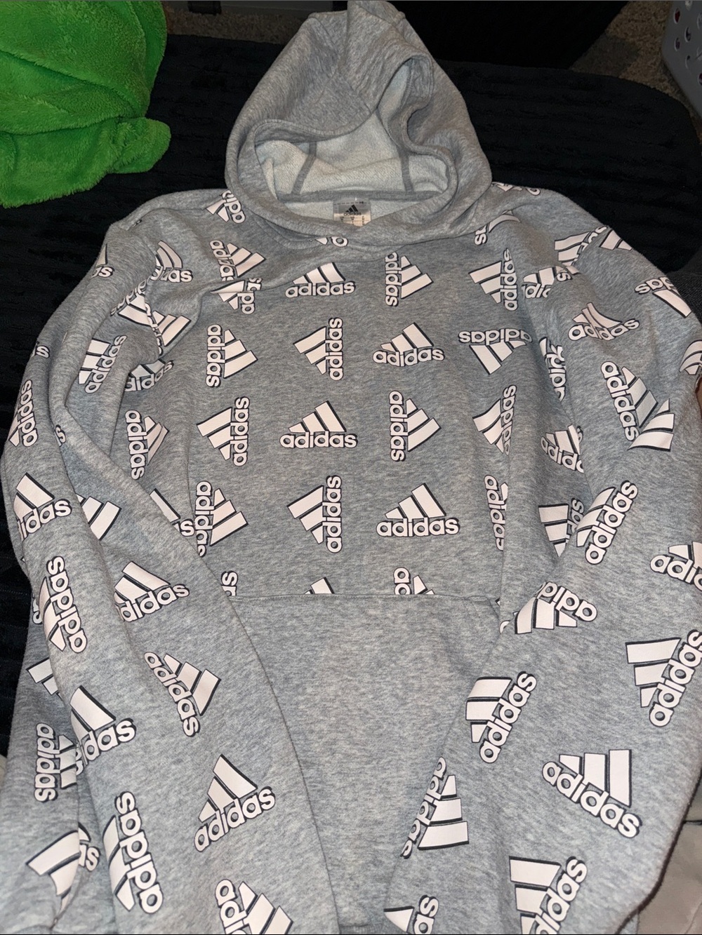 adidas Gray Crewneck Hoodie with All-Over White Logo Print